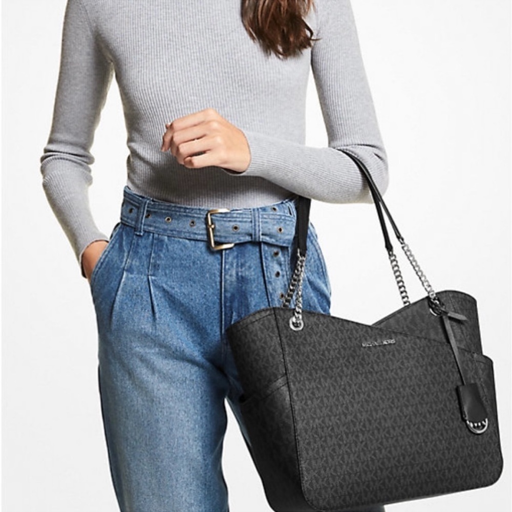 Large Black Michael Kors Tote-Silver Hardware NWT - Picture 7 of 7